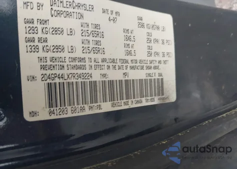 2007 Dodge Grand Caravan Sxt from USA, damaged, VIN 2D4GP44LX7R349224